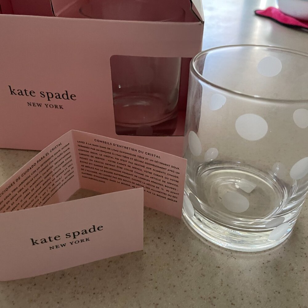 KATE SPADE NEW YORK PEARL PLACE ETCHED 2 POLKA DOT WHISKEY GLASSES NEW IN BOX